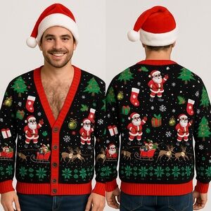 Mens Ugly Christmas Sweatshirt Funny 3D Graphic Long Sleeve Pullover Top Holiday